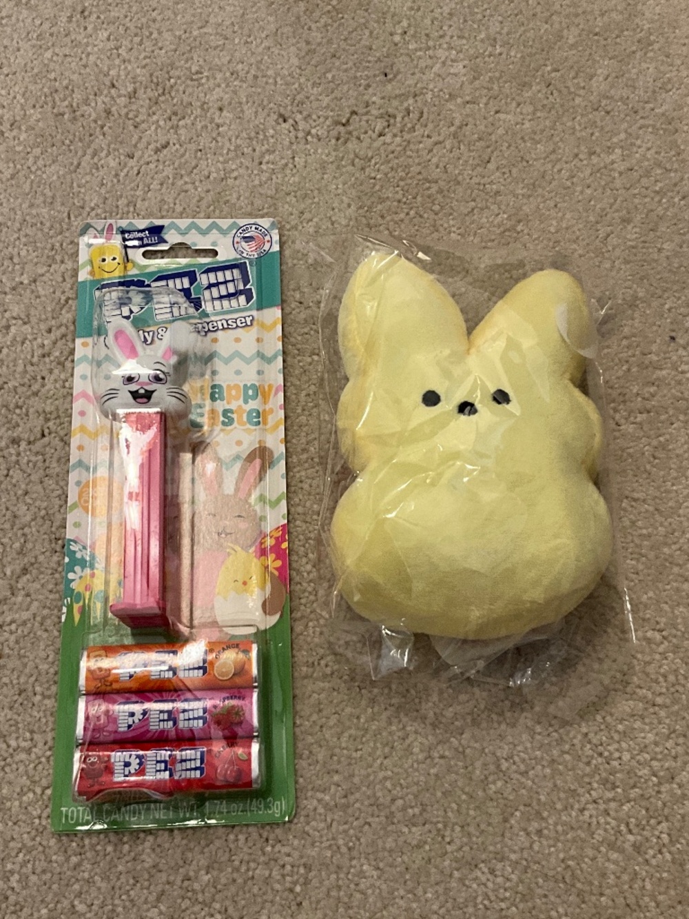 Easter bundle, bunny with bracelets and Pez candy dispenser. NEW